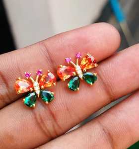 925 Sterling Silver Butterfly <b>Stud</b> Earrings with <b>Emerald</b> & Sapphire Pear Cut 4x6mm 5x7mm Gemstone Butterfly Gemstone Jewelry - Product Image 4