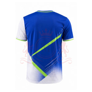 Maillot de football géométrique bleu et blanc pour homme, manches courtes, col rond, polyester respirant, coupe athlétique, toutes saisons - Product Image 2