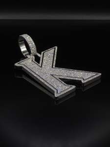 Pendentif lettre initiale K personnalisé, diamant de laboratoire VVS, dos massif en argent 925, breloque alphabet bloc entièrement sertie, bijoux hip-hop - Product Image 4