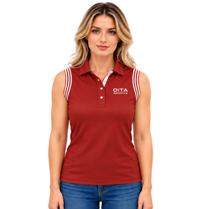 Polo sans manches rouge foncé pour femme, coupe ajustée, col à empiècements, pour l'équitation et l'entraînement, personnalisable, vente en gros, performance - Product Image 1
