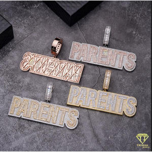 Collar Personalizado con Colgante de Diamantes Cultivados en Laboratorio con la Inscripción 'PARENTS', Chapado en Oro, Estilo Hip Hop, Joyería para Raperos, Regalo - Product Image 2