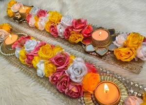 Handmade Traditional Tea Light <b>Table</b> <b>Runner</b> with Lace Mirrors & Artificial Flowers-Reusable & Durable - Product Image 4