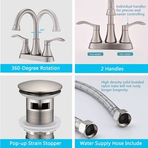 Rubinetto da Bagno a 4 Pollici con Bocca Girevole a 360 Gradi, Finitura Nichel Spazzolato e Scarico a Scomparsa - Product Image 3