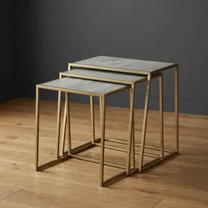Modern Iron Marble <b>Nesting</b> <b>Tables</b> <b>Set</b> Of Three Gold Metal Frames Stackable Accent <b>Tables</b> Living Room Furniture - Product Image 5