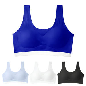 Soutien-gorge de sport pour femme, col ras du cou, maintien moyen, en Spandex et Polyester, couleur unie, sans rembourrage, bretelles non réglables - Product Image 6
