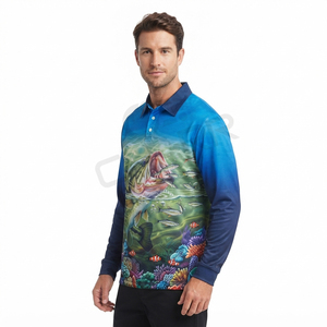 OEM Sublimated <b>Fish</b> Jersey 100% Recycled Polyester Eyelet Mesh UPF 50+ Lightweight Raglan Sleeve Rib Collar Fishing Polo <b>Shirt</b> - Product Image 2