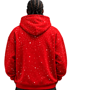 Sudadera con Capucha para Hombre, Diseño Rojo Escarlata con Manchas Blancas, Estilo Casual, Forro Polar, Capucha con Cordón, Bolsillo Canguro, Ropa Urbana - Product Image 2