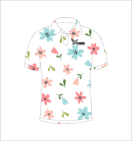 Kaos Polo Floral Latar Belakang Putih Merah Biru Pink Pola Bunga Kecil Lengan Pendek Musim Panas Kasual Tampilan Depan Belakang