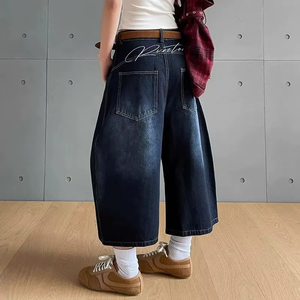 Pantalon Capri en Denim Taille Haute pour Homme avec Logo Imprimé Style Décontracté Fermeture Boutonnée 100% Coton Tissu Respirant - Product Image 3