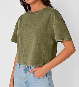 T-shirt pour femme en coton épais, manches courtes, avec strass, effet délavé à l'acide, personnalisable, style vintage, épaules tombantes, coupe oversize - Product Image 6