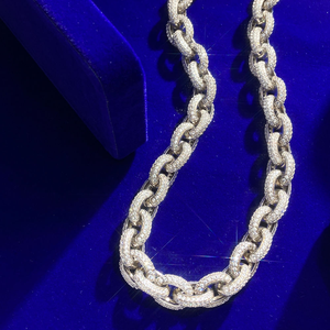 Luxury 14k Gold Plated 925 Silver Rhodium Link Chain <b>Statement</b> <b>Necklace</b> Moissanite Channel Setting Unisex Gift Party Jewelry - Product Image 3