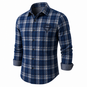 Chemise à carreaux pour homme, sur mesure, en coton, à manches longues, boutonnée, en flanelle, coupe ajustée, décontractée, haut de gamme, vente en gros - Product Image 1