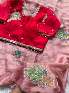 Khatli Pearl Grace <b>Saree</b> Floral Moti Elegance <b>Saree</b> <b>Satin</b> Pearl Bloom <b>Saree</b> Cutdana Pearl Beauty <b>Saree</b> Handcrafted Flower Charm - Product Image 3