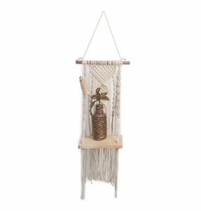Tapiz de Pared de Macramé Geométrico Bohemio de Algodón Ecológico con Estante de Madera, Decoración Tejida con Cuerda para Entrada del Hogar y Dormitorio - Product Image 1