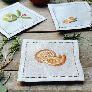 Servilletas de Cóctel de Lino Limón – Servilletas Reutilizables 100% Lino Natural, Diseño Cítrico Fresco para Bar, Fiesta, Boda - Product Image 4