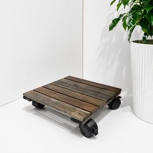 Porte-plantes carré en bois d'acacia de haute qualité, style vintage, avec revêtement PU, roulettes verrouillables à 360 degrés, pour la maison et le jardin - Product Image 2