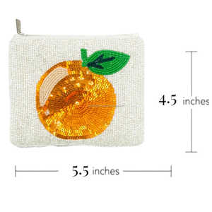 Peach Design Beaded Pouch Handmade <b>Sequin</b> Coin Purse Custom Embroidery Clutch Zipper Flowers Evening Party Bag Wholesale Girls - Product Image 5