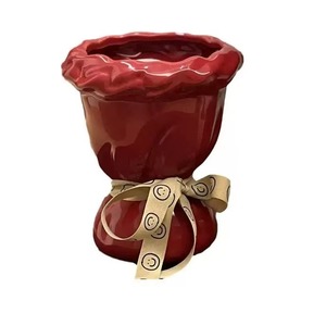 Jarrón de Cerámica de Estilo Nórdico con Acabado Esmaltado Color Granate, Diseño para Decoración de Sala de Estar - Product Image 1