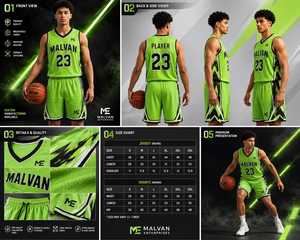 Ensemble de maillots de basket-ball personnalisés Malvan de qualité supérieure, sans manches, col en V, évacuation de l'humidité, uniforme d'équipe, impression sublimée, vêtements de sport pour hommes - Product Image 5