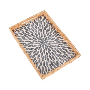 Elegant Rattan and Mother of Pearl Tray for Coffee Table Styling - Product Image 3