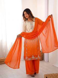 Premium Faux Georgette Suit Set for Women with Heavy Embroidery <b>Sequins</b> Work Full Sleeves and Elegant Dupatta - Product Image 1