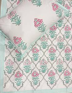 Parure de draps en pur coton imprimée à la main avec 2 taies d'oreiller, literie indienne traditionnelle pour la vente en gros de textiles de maison - Product Image 2