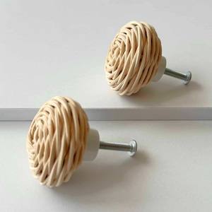 Poignée de porte en bois, accessoires pour armoires, excellent choix, bouton en rotin tressé, poignée de porte de haute qualité - Product Image 2