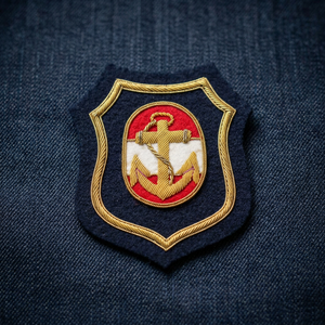 Parche de tela bordado personalizado para bolsillo de blazer y insignia de gorra con ancla y corona de laurel, para coser en uniformes y prendas. - Product Image 1