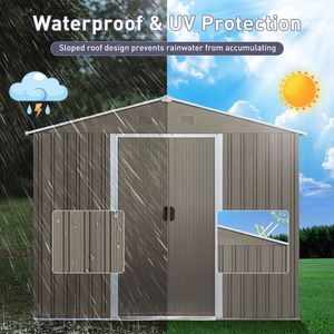 8ft X 6ft <b>Grey</b> Outdoor Metal <b>Storage</b> Shed with Window W540S00016 - Product Image 5