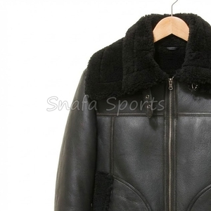 Classic 100% Genuine Sheepskin Leather black Plus Size Bomber Jacket for Men Winter With Warm Shearling <b>Fur</b> Bomber Jacket - Product Image 4