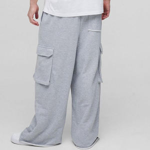 Pantalon de survêtement gris en coton pour homme avec plusieurs poches, taille élastique, style décontracté, tissu tricoté mi-lourd, idéal pour l'automne - Product Image 6