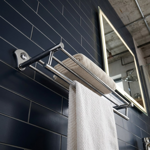 Porte-serviettes de salle de bain en acier inoxydable de qualité supérieure avec barre de suspension, fixation murale, étagère à serviettes multi-niveaux, finition chromée, robuste - Product Image 3