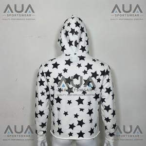 เสื้อสเวตเชิ้ตมีฮู้ดสีขาวสำหรับผู้ชาย AUA พิมพ์ลายดาวสีดำทรงปกติสวมใส่สบายๆในฤดูใบไม้ร่วง - Product Image 4