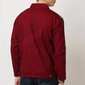 Chemise-veste de travail en toile rouge pour homme, couleur unie, col rabattu, fermeture boutonnée, coupe classique, vêtement d'automne - Product Image 3