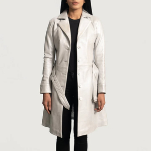 Manteau Trench Élégant en Soie Blanche avec Ceinture, Col Montant, Manches Classiques, Longueur Longue, Fermeture Éclair, Coupe-Vent, Respirant, Épais pour l'Hiver - Product Image 2