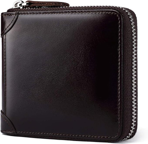 Cartera Corta con Cierre OEM de Alta Calidad, Cuero Genuino Marrón Encerado, Logotipo Personalizado, MOQ Bajo, Carteras Modernas con Múltiples Ranuras para Tarjetas - Product Image 1