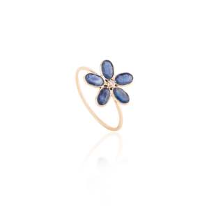 Bague florale en or 18 carats avec saphir bleu - Sertie à la main avec pierres précieuses - Product Image 5