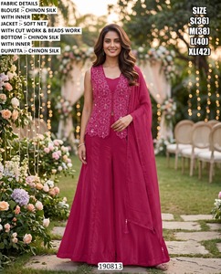 Elegante Kurta Azul de Seda Simar con Adornos de Cuentas, Largo hasta el Suelo, Corte Regular, Secado Rápido, para Mujer, India, Pakistán, Boda 190811 - Product Image 4