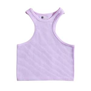 Custom Wholesale Women Sleeveless Ribbed Knit <b>Crop</b> Tank <b>Top</b> Solid Color Slim Fit <b>Sexy</b> High Street Casual Yoga <b>Top</b> - Product Image 3