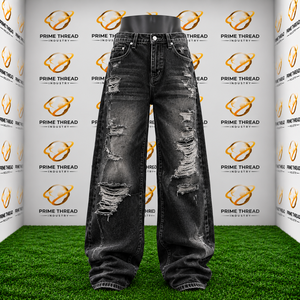 Pantalones Vaqueros Negros Desgastados Personalizados al por Mayor para Hombre, Estilo Vintage, Rotos, de Pierna Recta, Casuales, OEM ODM - Product Image 1