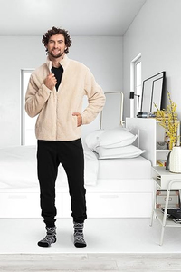 Chaqueta de forro polar premium de 300 GSM, diseño de paneles blancos y negros, logotipo bordado en chenilla personalizado, ropa exterior cálida con cremallera. - Product Image 4