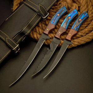Ensemble de 3 couteaux à filet en acier inoxydable, manche en bois fait main, lames de 6, 7 et 8 pouces, ambidextres, meilleur cadeau pour la pêche, couteau de cuisine - Product Image 1