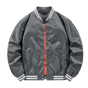 Men's Navy Blue Bomber <b>Jacket</b> Solid Color Polyester Windproof <b>Casual</b> Autumn Turn-down Collar Regular Sleeve Button Closure - Product Image 4