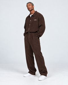 Conjunto de Camisa y Pantalones de Pana Marrón Unisex, Corte Regular, Cierre de Cremallera, Color Sólido, Estilo Casual Vintage, Ropa de Invierno, 100% Algodón - Product Image 3