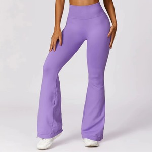 Pantalones de gimnasio de pierna ancha para mujer, al por mayor, con etiqueta personalizada, leggings acampanados de alta elasticidad, OEM - Product Image 4