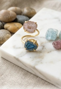 Natural Druzy <b>Crystal</b> Vintage Gold Plated <b>Ring</b> for Women Handmade Statement Gemstone Engagement Wedding Fashion Jewelry Gift - Product Image 3