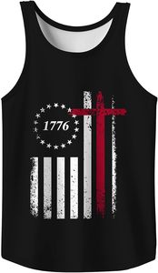 Men's <b>Black</b> Tank Top 1776 American Flag Cross Print O-Neck Sleeveless Casual Workout <b>Vest</b> Breathable Polyester - Product Image 5