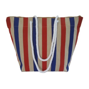 Bolsos de Playa Juco de Gran Tamaño, Diseño de Rayas de Dos Colores en Toda la Superficie, Asa de Cuerda Trenzada, Cierre de Cremallera, Bolso Tote de Gran Tamaño - Product Image 1