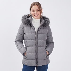Veste matelassée pour femmes avec capuche en fourrure, manches longues, chaude pour l'hiver, 100% polyester, doudoune rembourrée pour femmes - Product Image 6