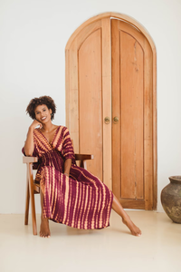 Women's 100% Cotton Bohemian V-Neck Ruffle Sleeve Loose <b>Maxi</b> <b>Kaftan</b> Dress Eco-Friendly Beach Cover-Up - Product Image 2
